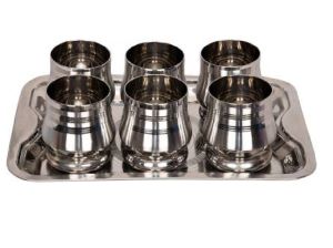 Stainless Steel Serving Tray & Glasses Set of 7 Pcs