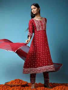 Cotton Anarkali Kurta Pant Dupatta Set