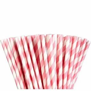 White & Pink Paper Straw
