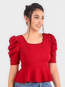 ZELZIS Women Polyester Red Western Tops