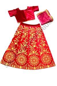 Girls Velvet Maroon Lehenga Choli