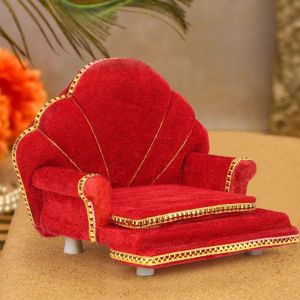 Wooden Laddu Gopal's Meenakari Singhasan for Mandir/God Idols/Pooja Chowki/Kanhaji Sinhasan Red Colour