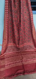 Ajrakh Natural Dye Hand Block Printed Silk Saree