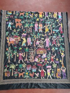 Multicolor Santiniketan Kantha Work Silk Stole And Doppatta