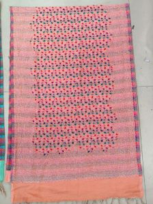 Ladies Peach Color Embroidered Wool Shawl