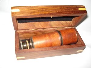 Leather Finish Brass Spyglass Telescope with Wooden Box