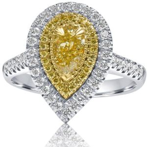 1.00 CT PEAR AND ROUND CUT DIAMOND ENGAGAMENT WEDDING GIFT JEWELLRY YELLOW COLOR DIAMOND RINGS