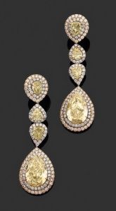 PEAR AND ROUND YELLOW WHITE COLOR WOMEN GIRLS DIAMOND EARRINGS