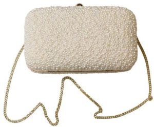 White Christian Beaded Hard Clutch Bag