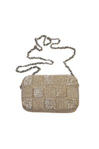 Check Crossbody Cut Beaded Clutch Bag