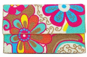 Chromatic Elegance Beaded Flat Clutch Bag