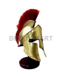 Brass Spartan Helmet With Red Plume
