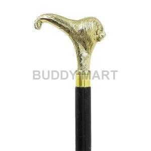 Golden Lion Head Handle Wooden Walking Stick