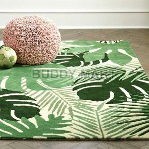 Green Leaf Pattern Hand Tufted Wool Rugs