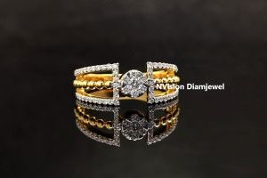 Natural Diamond Pressure Setting Solitaire with Golden Pearls Ring