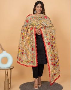 Hand Embroidered Pom Pom Phulkari Dupatta