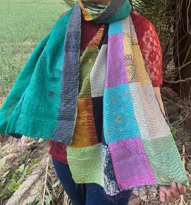 Reversible Silk Patchwork Kantha Stole