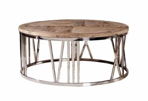 Round Steel Coffee Table with Wooden Top
