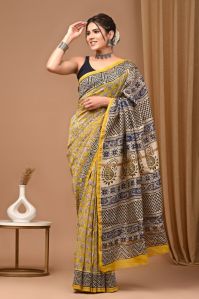 Chanderi silk saree bagru hand block print