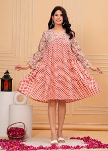 Cotton Midi Dress Bagru Hand Block Printed