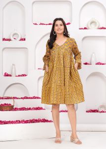 Cotton Midi Dress Bagru Hand Block Printed