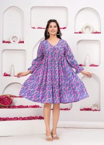 Cotton Midi Dress Bagru Hand Block Printed