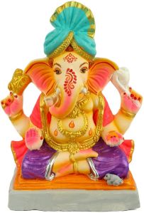 13.5 INCH Gajrup Eco Friendly Ganesha With Pagdi Idol in Padmasana Pose of Ganpati