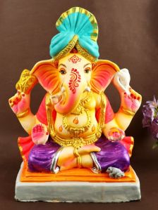 13.5 INCH Sarvatman Eco Friendly Ganesha With Pagdi Idol in Padmasana Pose of Ganpati