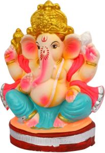 8 Inch Vikat Eco Friendly Ganesha Idol/Ganpati Murti. Pose: Padmasana Pose