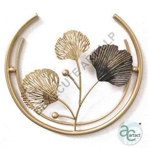 250 mm Grey Gold Moon With Ginkgo And Wired Leaves Wall Art Metal Ring