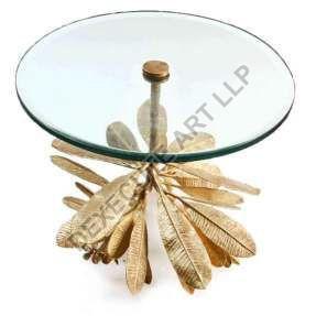 Golden Leaves Base Glass Top Side Table