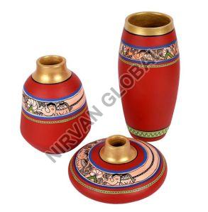 Red Madhubani Vase