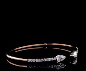 Pear and Round Cut Open Cuff Lab Grown Diamond Bangle Set