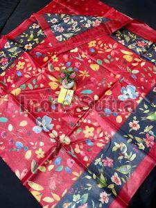 Digital Print Tusser Silk Sarees