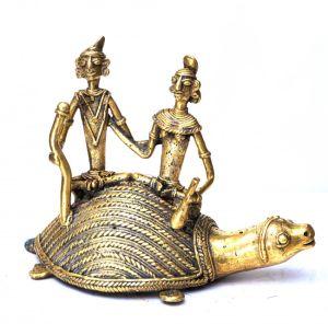 Dhokra Metal Tortoise Riding