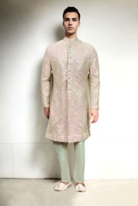 Baby Pink Sequin and Bead Embellished Sherwani for Rental