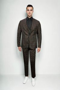 Black Base Maroon Checks Suit Set for Rental