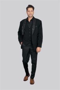 Black Tuxedo Blazer in Mink Fabric with Sequins Lapel Collar for Rental