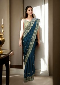 majestic peacock blue elegance saree rental service