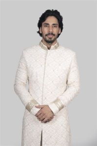 men white georgette resplendence sherwani rental service