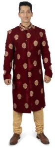 men regal attire maroon velvet splendor sherwani rental service