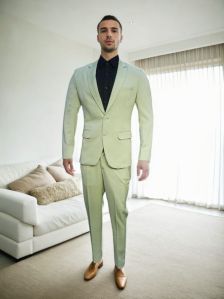 Mint Green Mink Fabric Suit for Rental