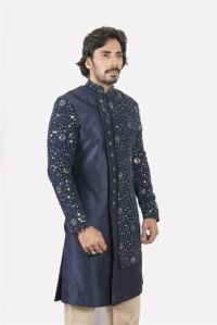 Navy Blue Splendor Sherwani with Resham Thread and Sequin Work for Rental