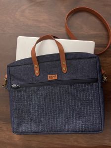 Denim Quilted Kantha Stitch Laptop Bag