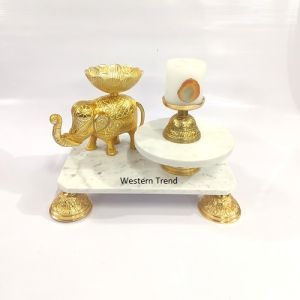 Elephant Marble Pooja Chowki Set