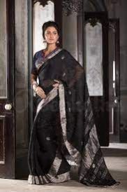 Black Printed Linen Saree