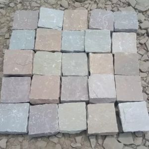 Yellow Multicolor Sandstone Cobble Stone Pavers outdoor garden cube cobble road paver stone Cheap Dr