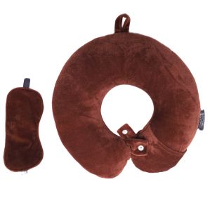 FAIRBIZPS Unisex Neck Travel Comfort Cotton Pillow with Brown Sleeping Eye mask, Men and Women.