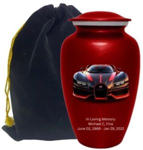 Bugatti Car Print Cremation Urn with Velvet Bag