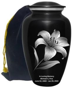 Lily Flower Design Cremation Urn With Velvet Bag